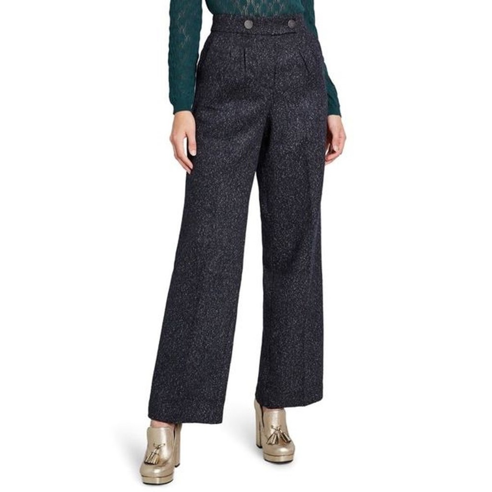 NWT ModCloth Navy Tweed Wide Leg High Rise Pleated Trouser Pants